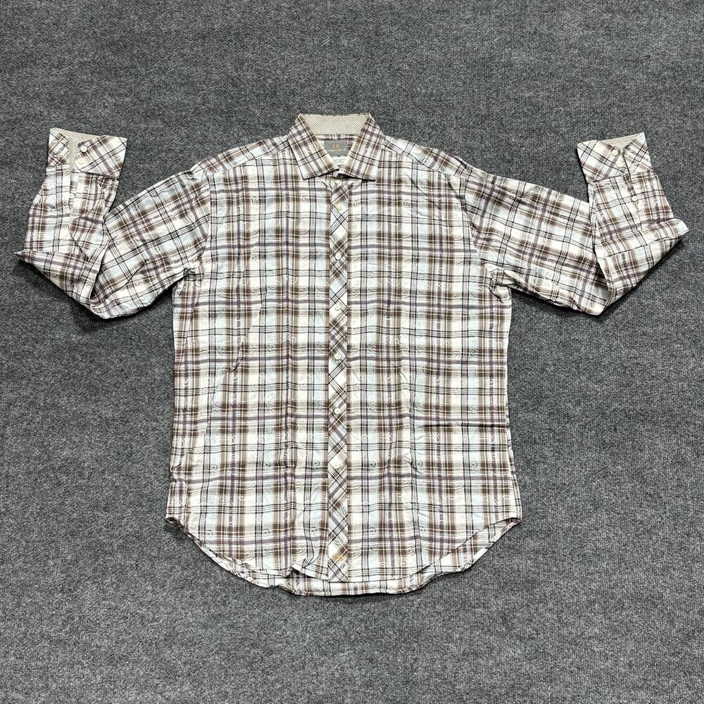 Thomas Dean Shirt Mens Large Brown Plaid Button Down Long Sleeve Casual L